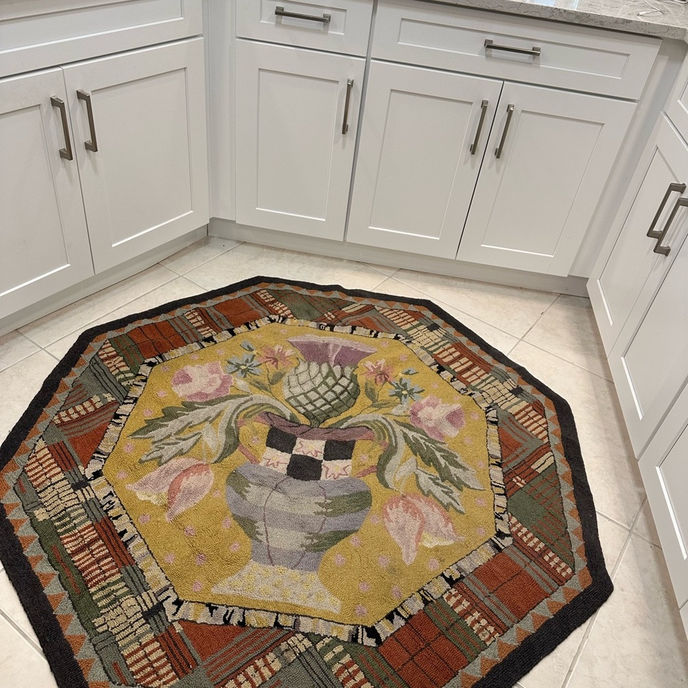 Mackenzie Childs RARE Elegant Floral Octagon Rug - Multicolor